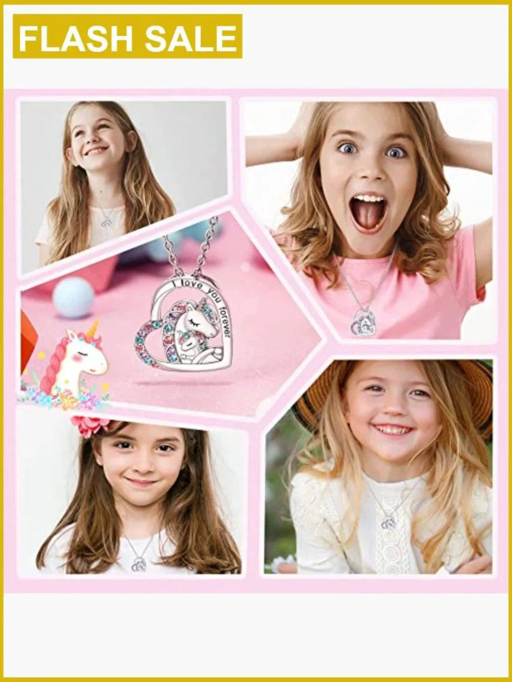 Unicorn Pendant Necklace for Girls, Stainless Steel Cubic Zirconia